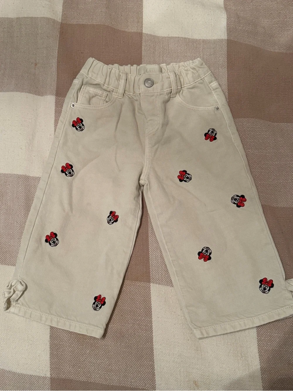 Zara Cream Kids Jeans with Red Minnie Embroidery